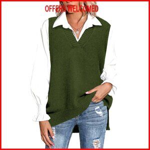 Sleeveless V-Neck Oversized Pullover Sweater Vest Knitted Top